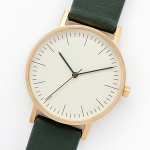 B001 Watch, Gold Case, Off White Dial, Leather Strap - Green