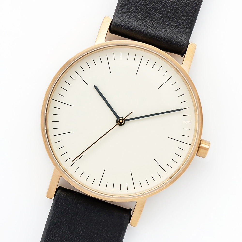 BIJOUONE B001 Watch, Gold Case, Off White Dial, Leather