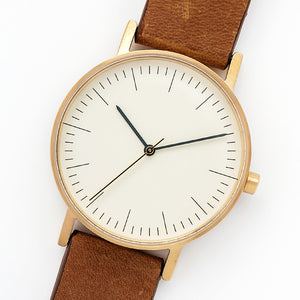 B001 Watch, Gold Case, Off White Dial, Leather Strap - Brown Suede