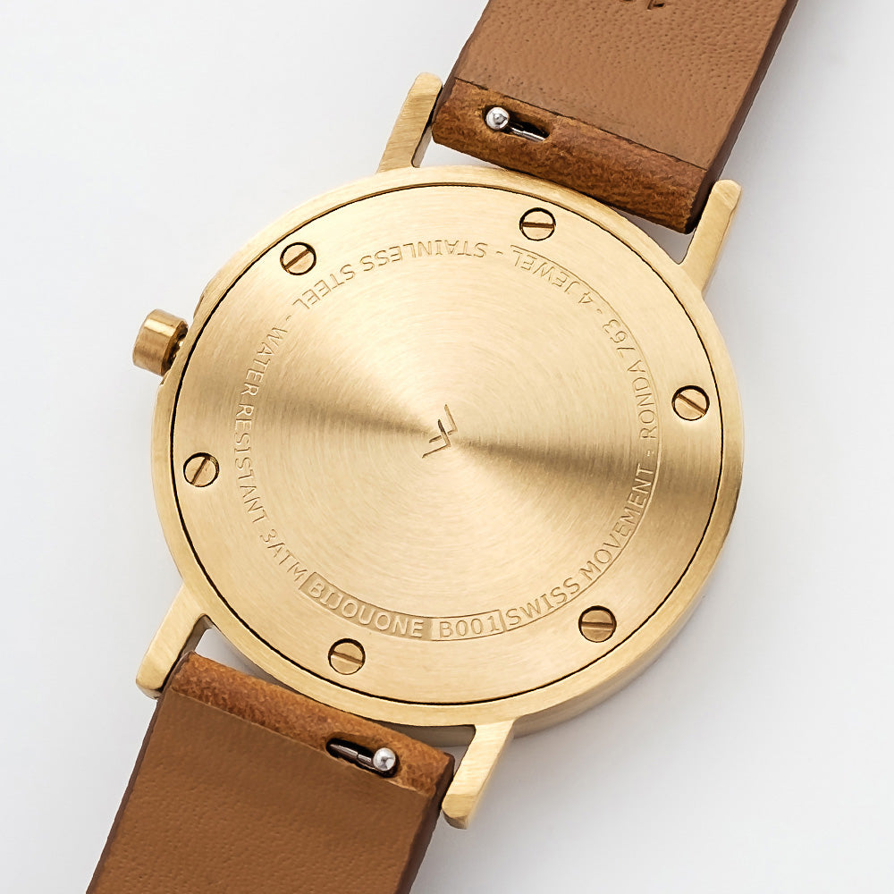 B001 Watch, Gold Case, Off White Dial, Leather Strap - Brown Suede