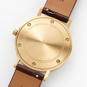 B001 Watch, Gold Case, Off White Dial, Leather Strap - Coffee - BIJOUONE