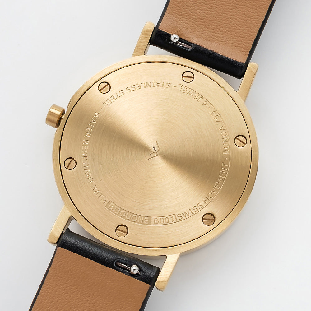 B001 Watch, Gold Case, Off White Dial, Leather Strap - Black