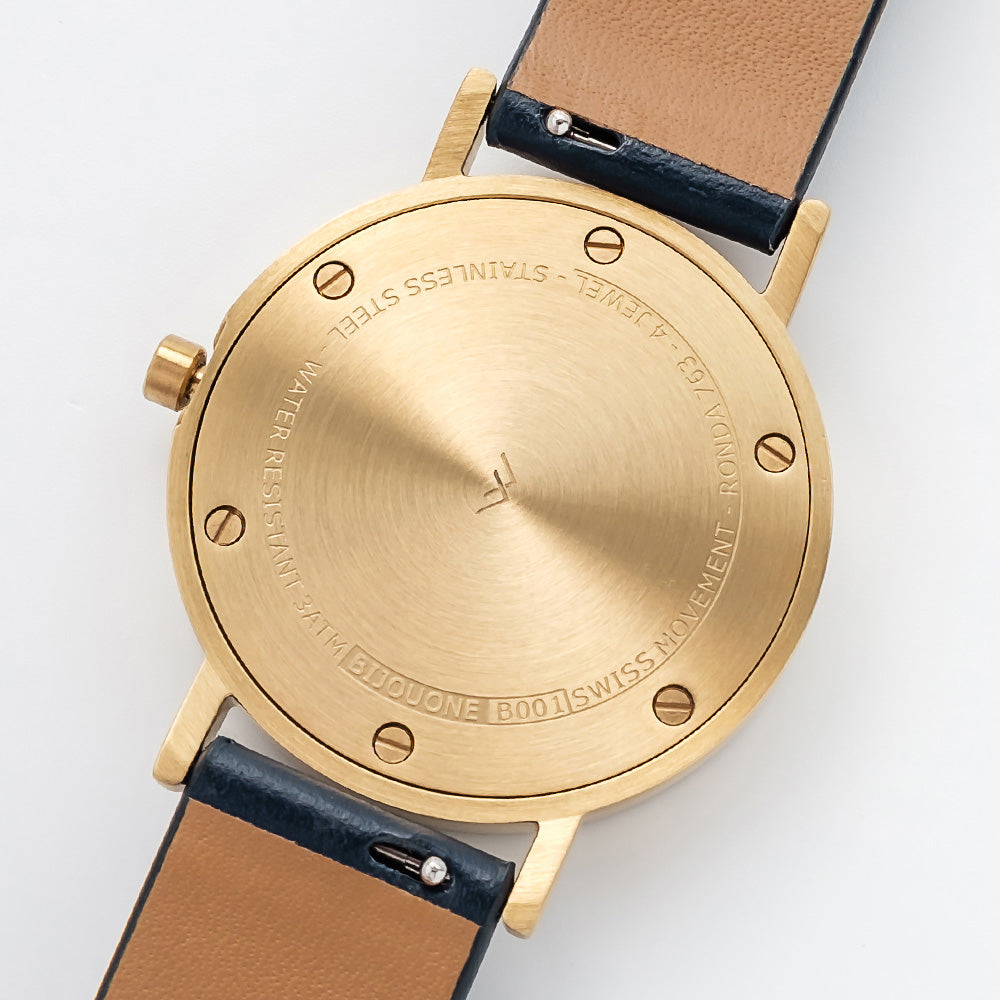 B001 Watch, Gold Case, Off White Dial, Leather Strap - Navy