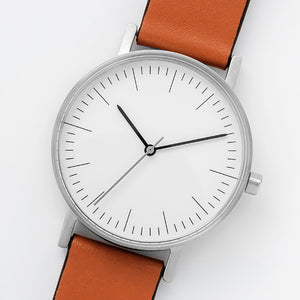 B001 Watch, Silver Case, White Dial, Leather Strap - Tan