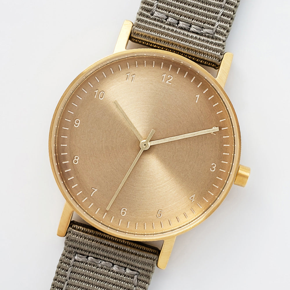 B60 Watch, Gold Case, Gold Dial, Nylon Strap - Gray