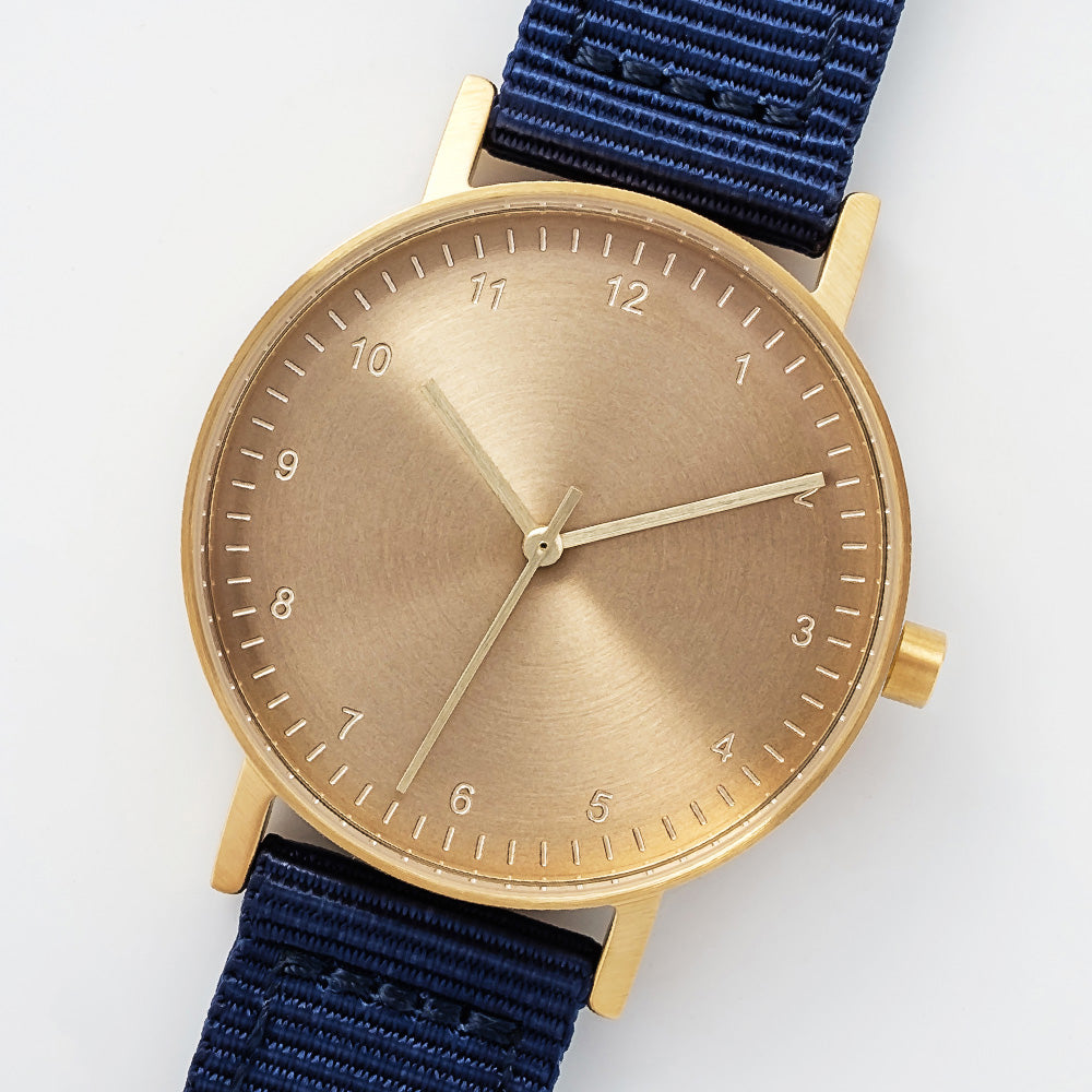 B60 Watch, Gold Case, Gold Dial, Nylon Strap - Navy