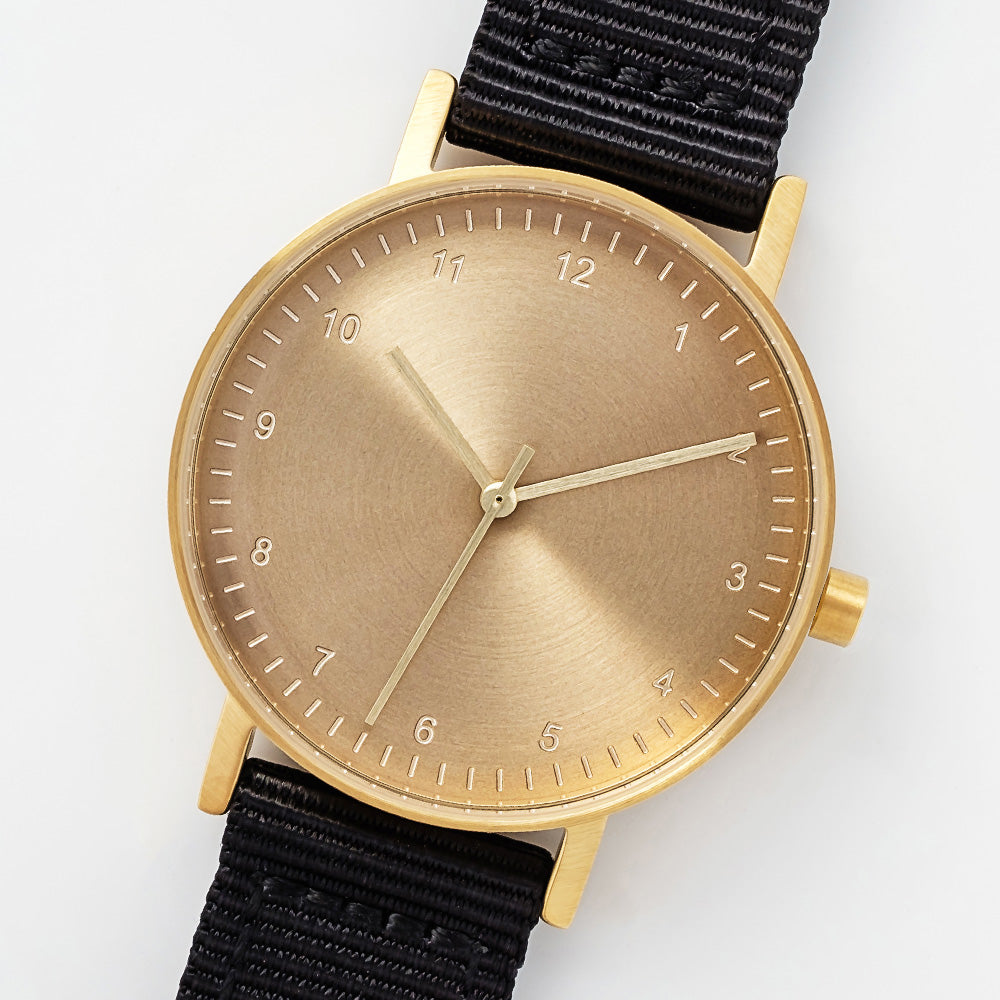 B60 Watch, Gold Case, Gold Dial, Nylon Strap - Black