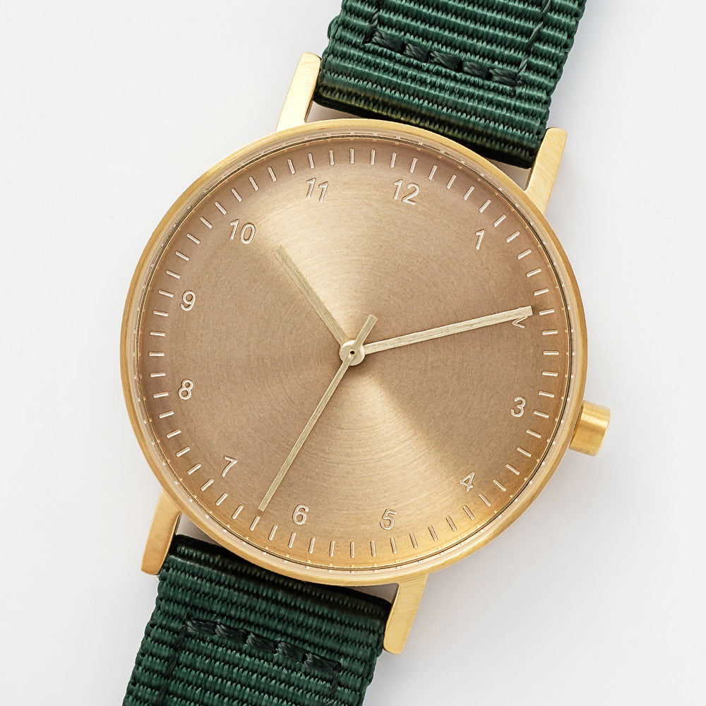 B60 Watch, Gold Case, Gold Dial, Nylon Strap - Green
