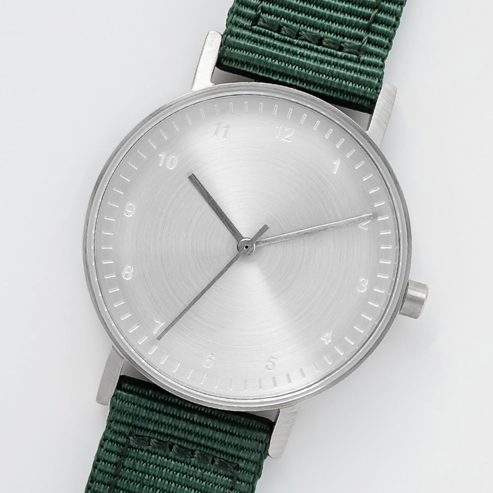 B60 Watch, Silver Case, Silver Dial, Nylon Strap - Green