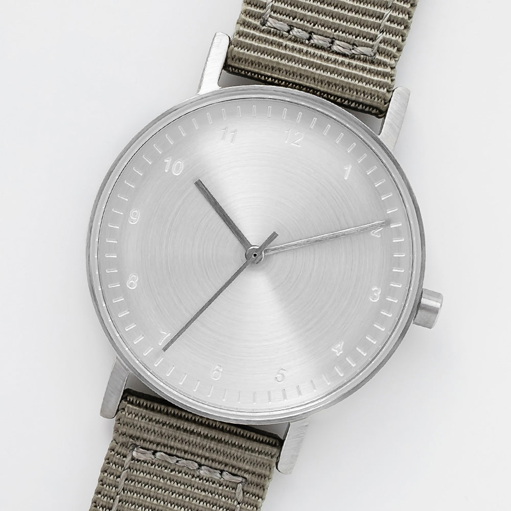 B60 Watch, Silver Case, Silver Dial, Nylon Strap - Gray