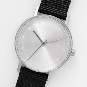 B60 Watch, Silver Case, Silver Dial, Nylon Strap