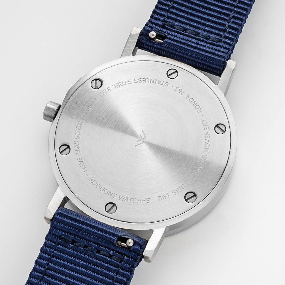 B60 Watch, Silver Case, Silver Dial, Nylon Strap - Navy