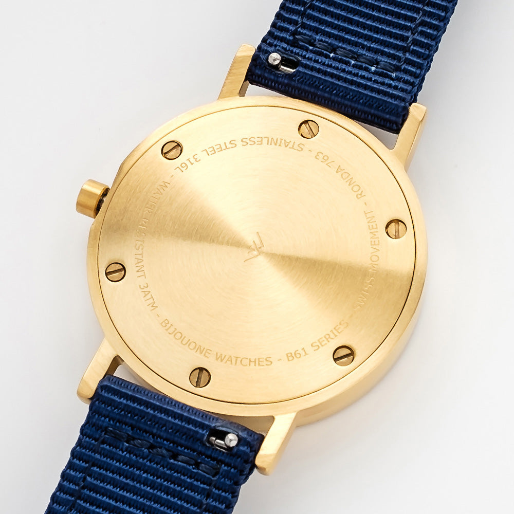 B60 Watch, Gold Case, Gold Dial, Nylon Strap - Navy