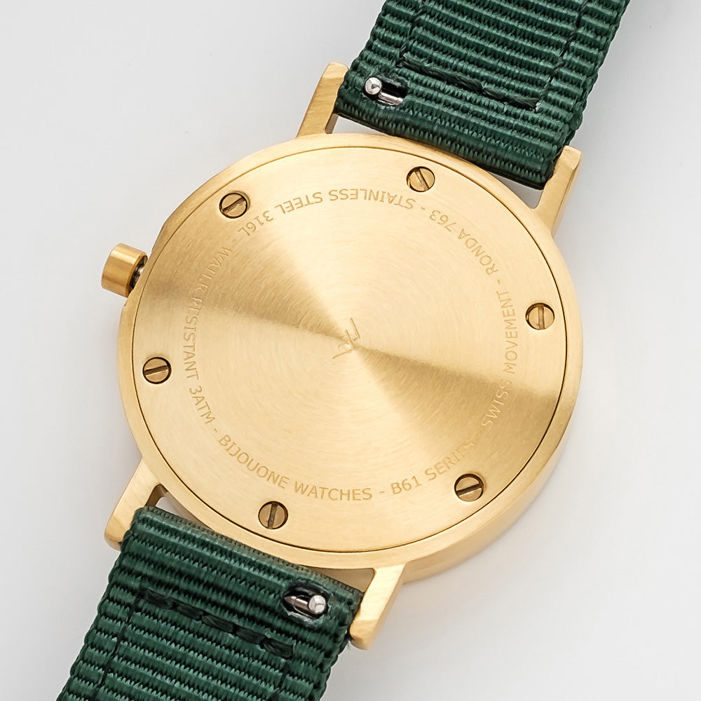 B60 Watch, Gold Case, Gold Dial, Nylon Strap - Green