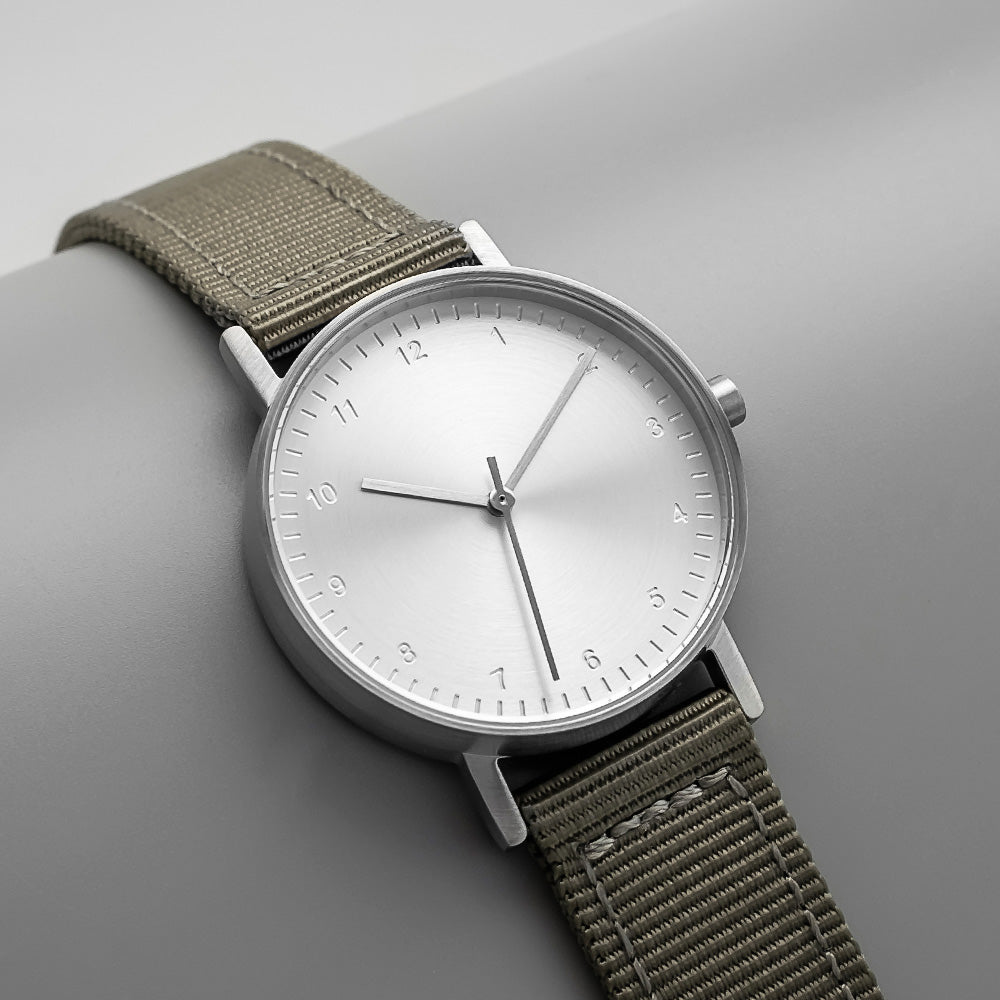 B60 Watch, Silver Case, Silver Dial, Nylon Strap - Gray