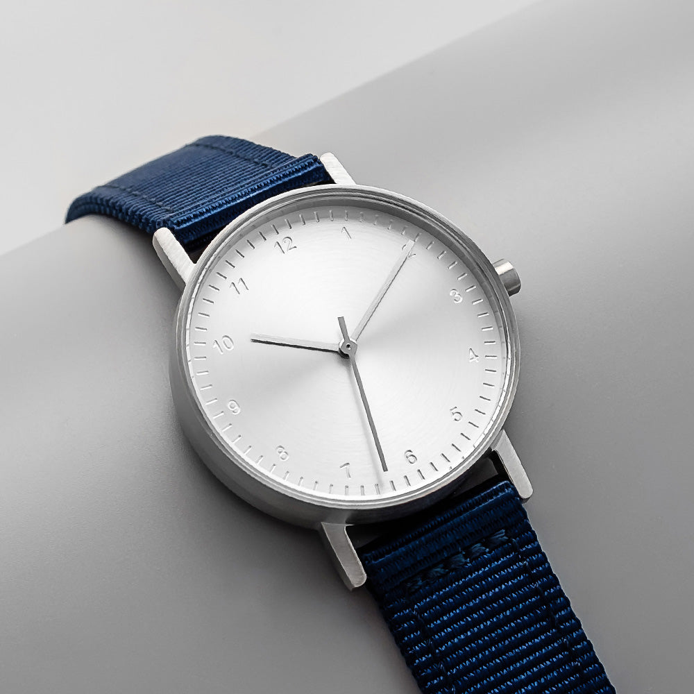 B60 Watch, Silver Case, Silver Dial, Nylon Strap - Navy