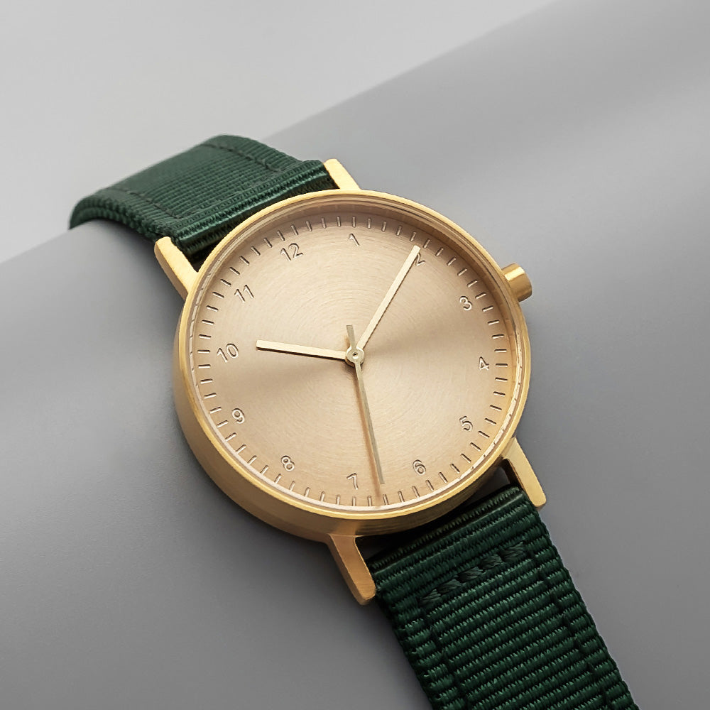 B60 Watch, Gold Case, Gold Dial, Nylon Strap - Green