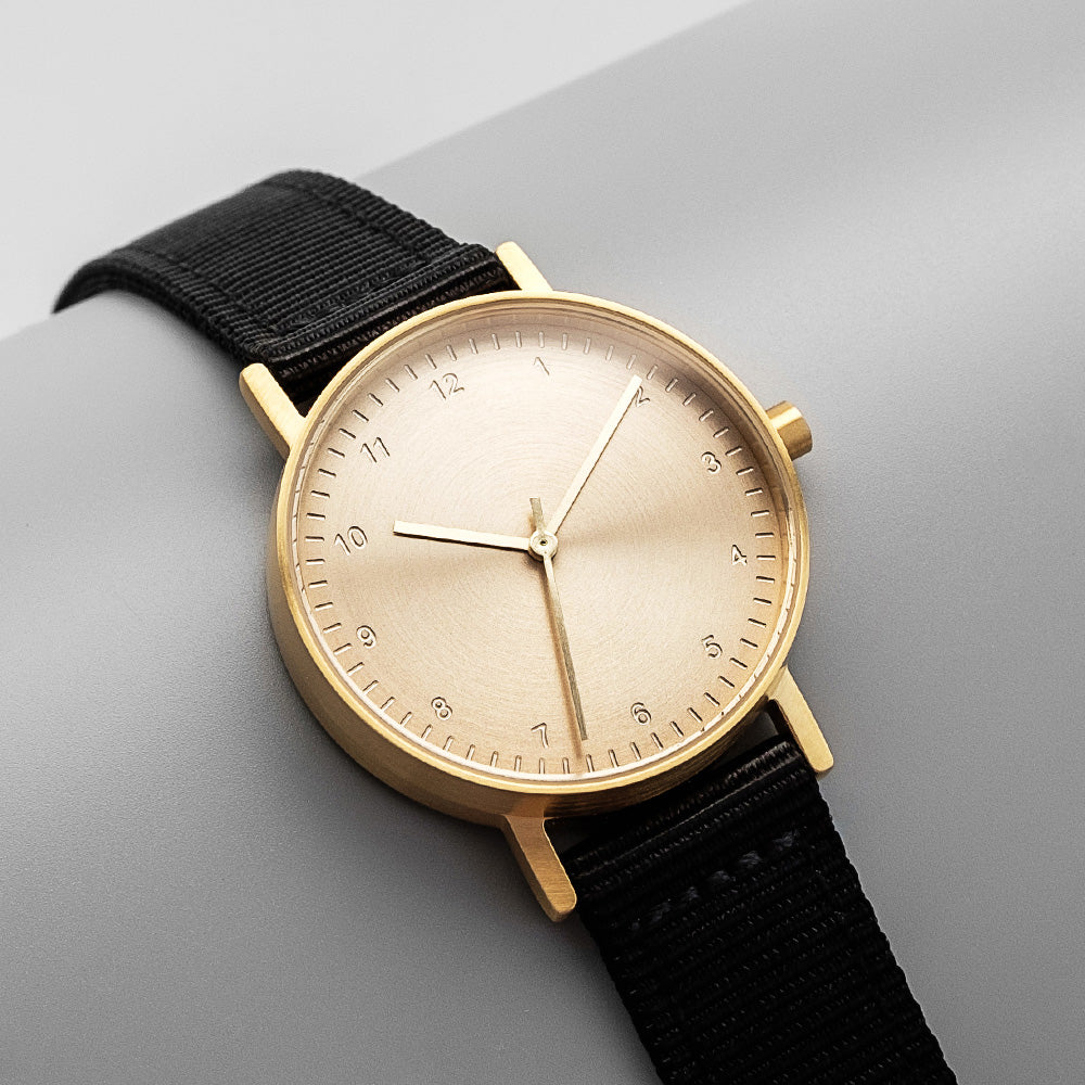 B60 Watch, Gold Case, Gold Dial, Nylon Strap - Black