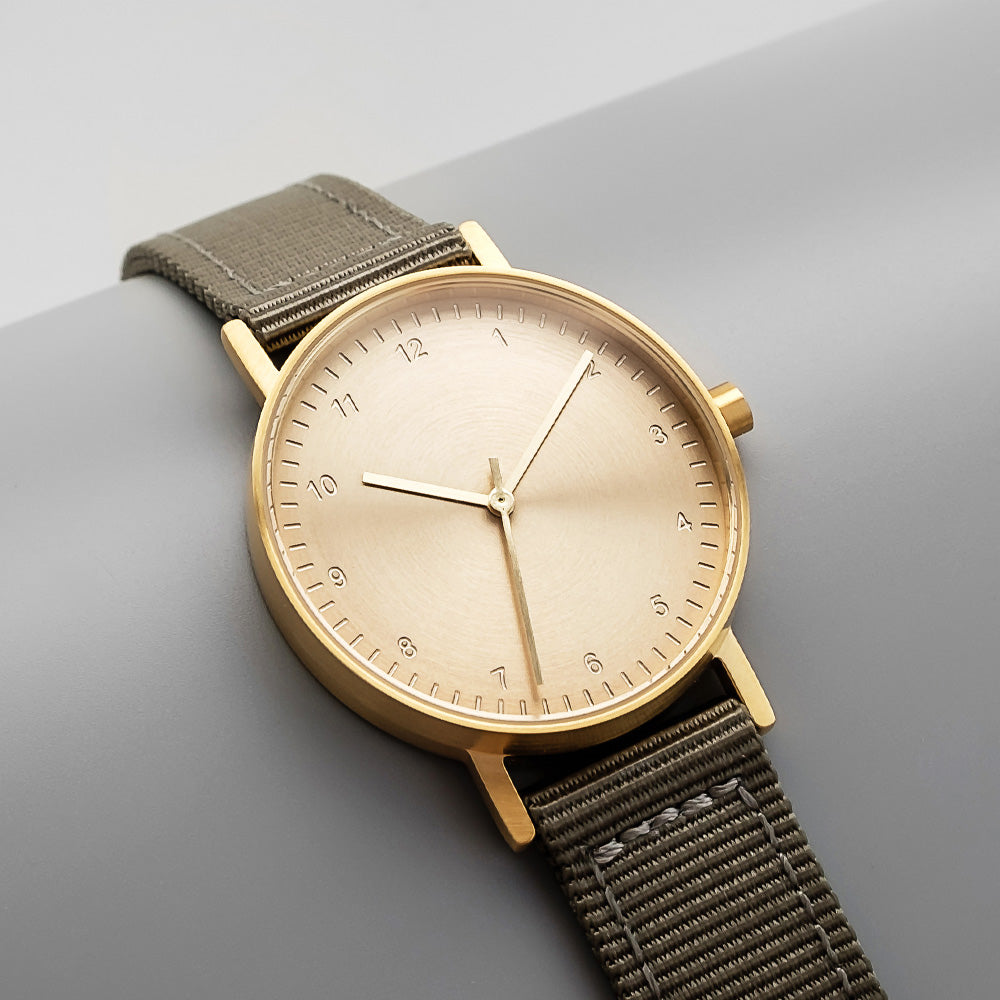 B60 Watch, Gold Case, Gold Dial, Nylon Strap - Gray
