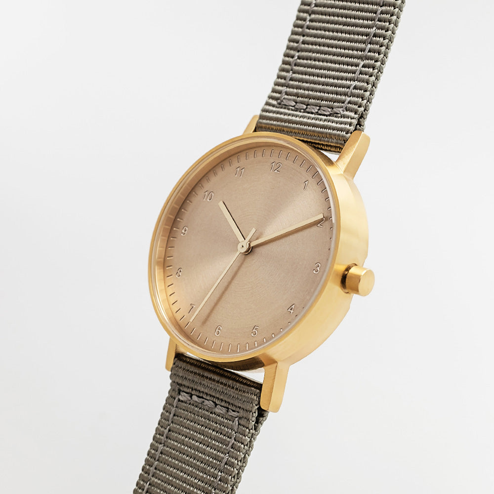 B60 Watch, Gold Case, Gold Dial, Nylon Strap - Gray