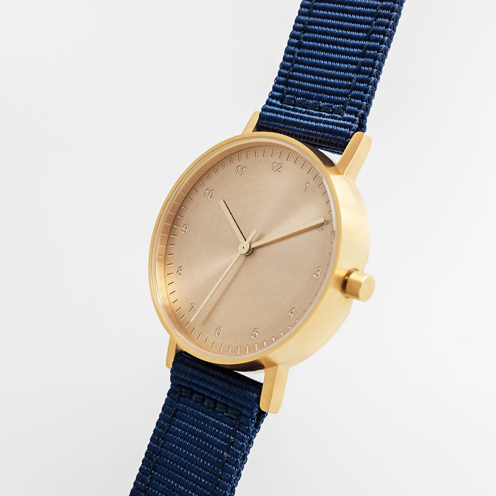 B60 Watch, Gold Case, Gold Dial, Nylon Strap - Navy