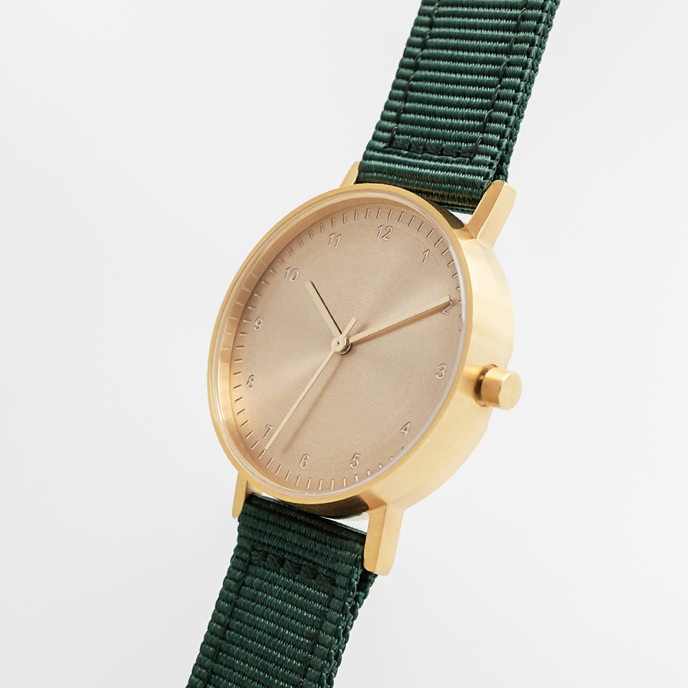 B60 Watch, Gold Case, Gold Dial, Nylon Strap - Green
