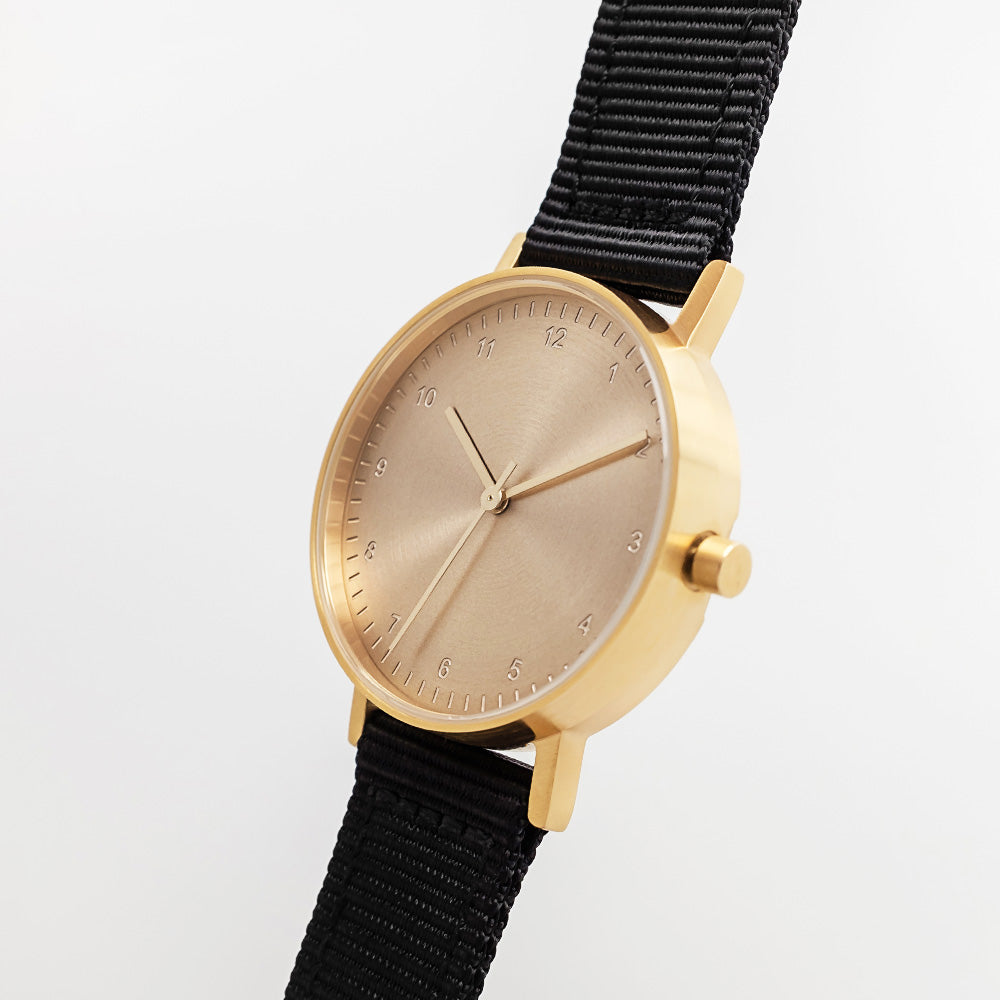 B60 Watch, Gold Case, Gold Dial, Nylon Strap - Black