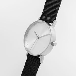 B60 Watch, Silver Case, Silver Dial, Nylon Strap