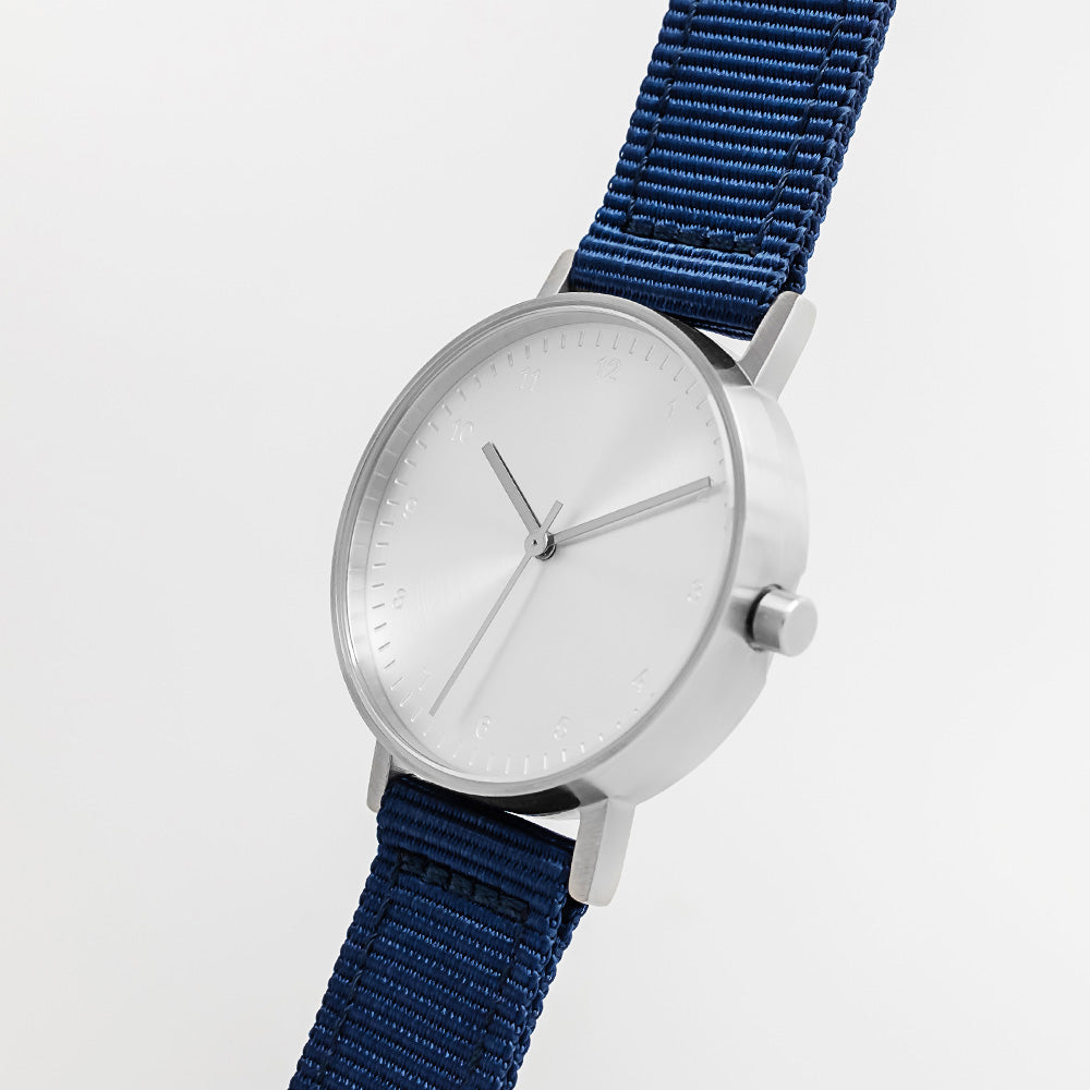 B60 Watch, Silver Case, Silver Dial, Nylon Strap - Navy