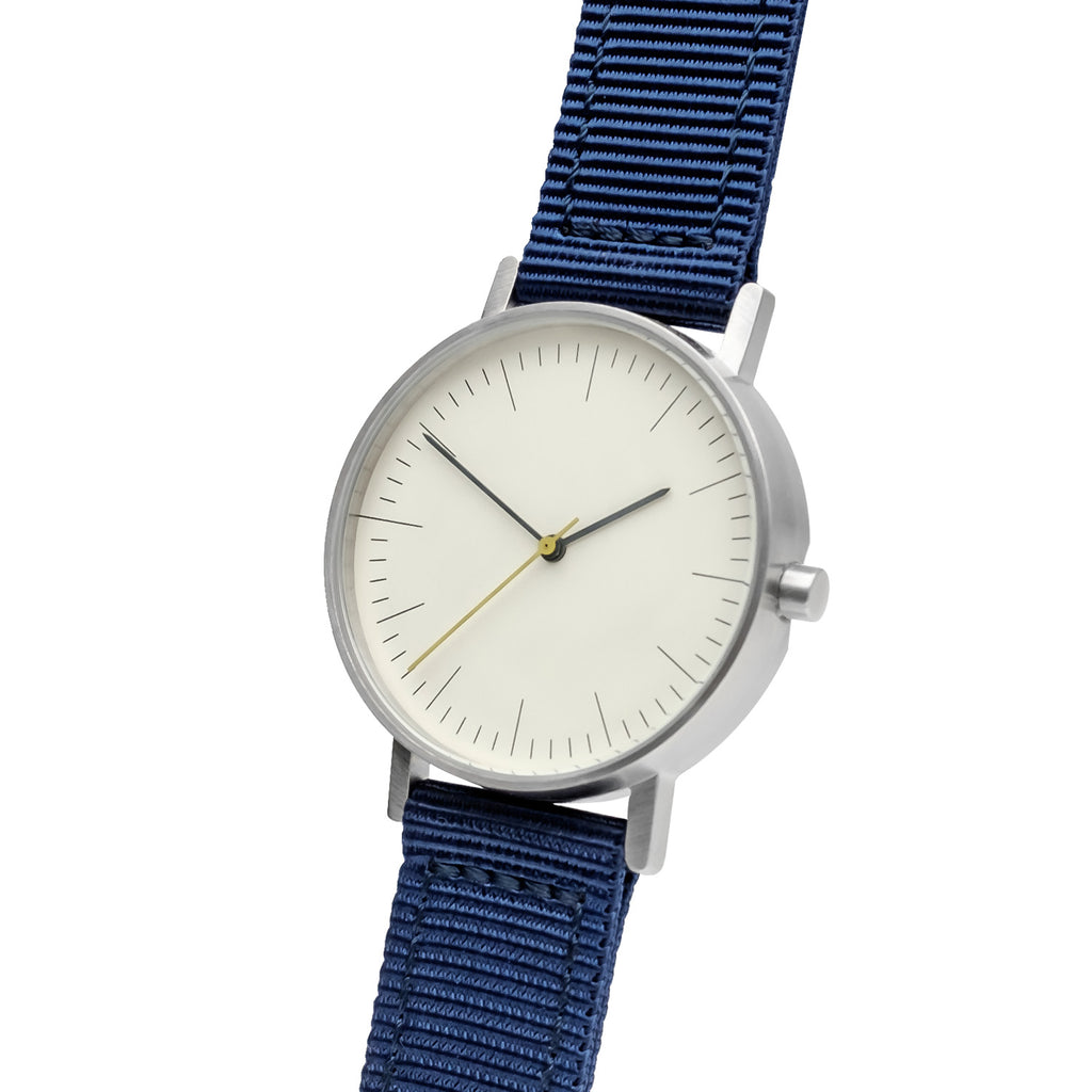 B001 Silver Watch On Nylon Strap, Navy Blue - BIJOUONE