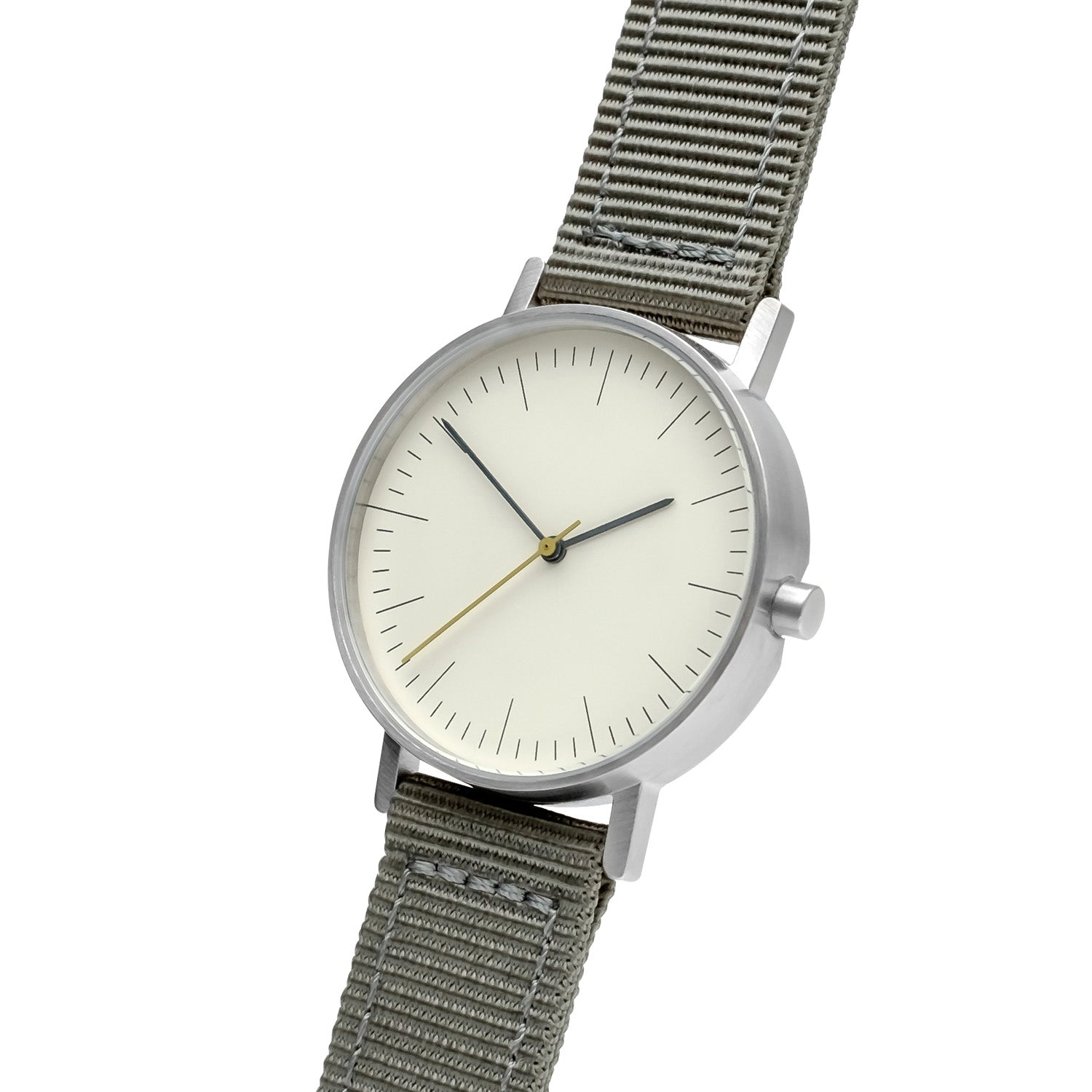 B001 Watch, Silver Case, Off White Dial, Nylon Strap - Gray - BIJOUONE