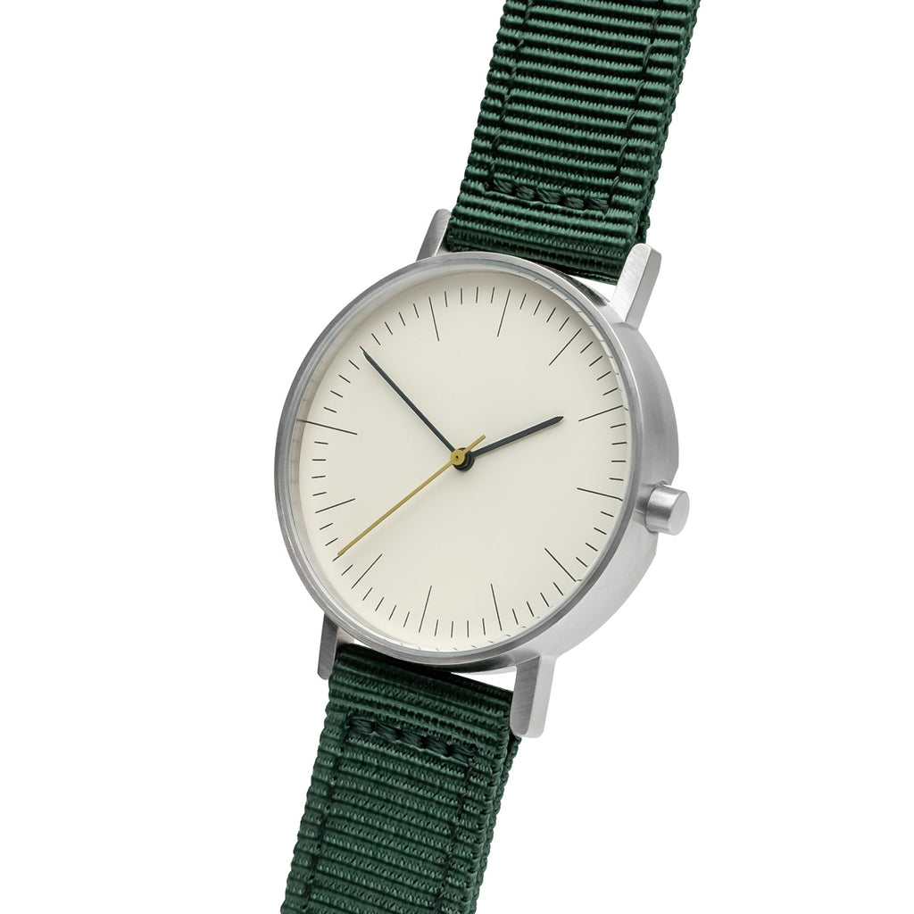 B001 Silver Watch On Nylon Strap, Green - BIJOUONE