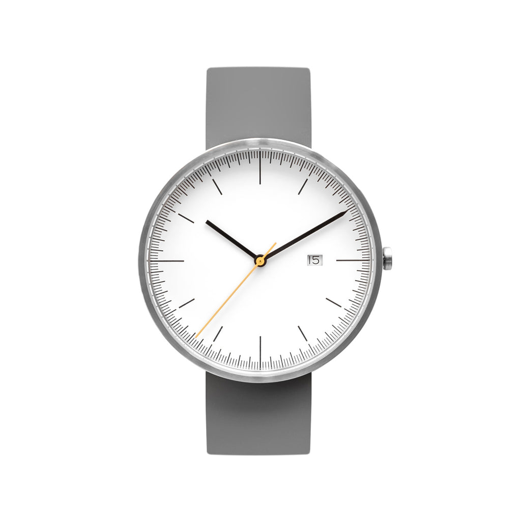 B202 Silver/White Calendar Watch On Rubber Strap, Gray - BIJOUONE