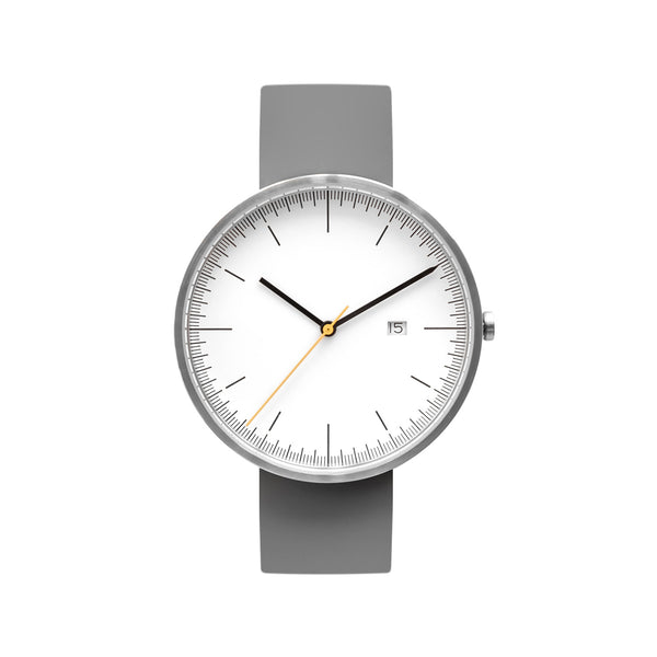 B202 Silver/White Calendar Watch On Rubber Strap, Gray - BIJOUONE
