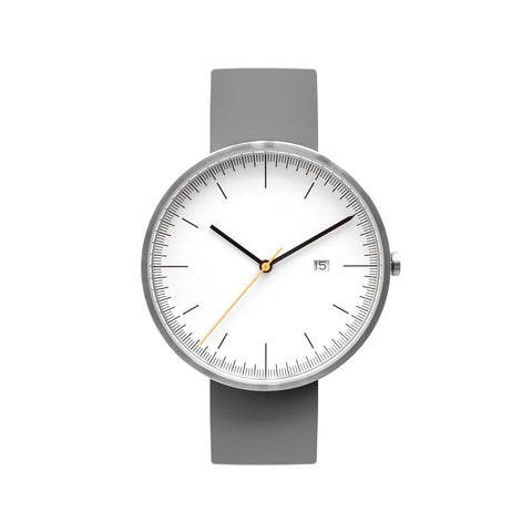 B202 Silver/White Calendar Watch On Rubber Strap, Gray - BIJOUONE