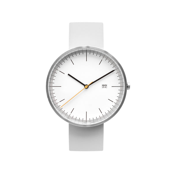 B202 Silver/White Calendar Watch On Rubber Strap, Light Gray - BIJOUONE