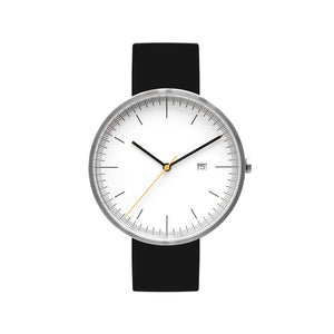 B202 Silver/White Calendar Watch On Rubber Strap, Black - BIJOUONE