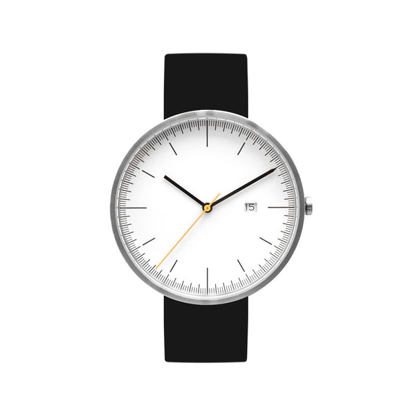 B202 Silver/White Calendar Watch On Rubber Strap, Black - BIJOUONE