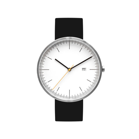 B202 Silver/White Calendar Watch On Rubber Strap, Black - BIJOUONE