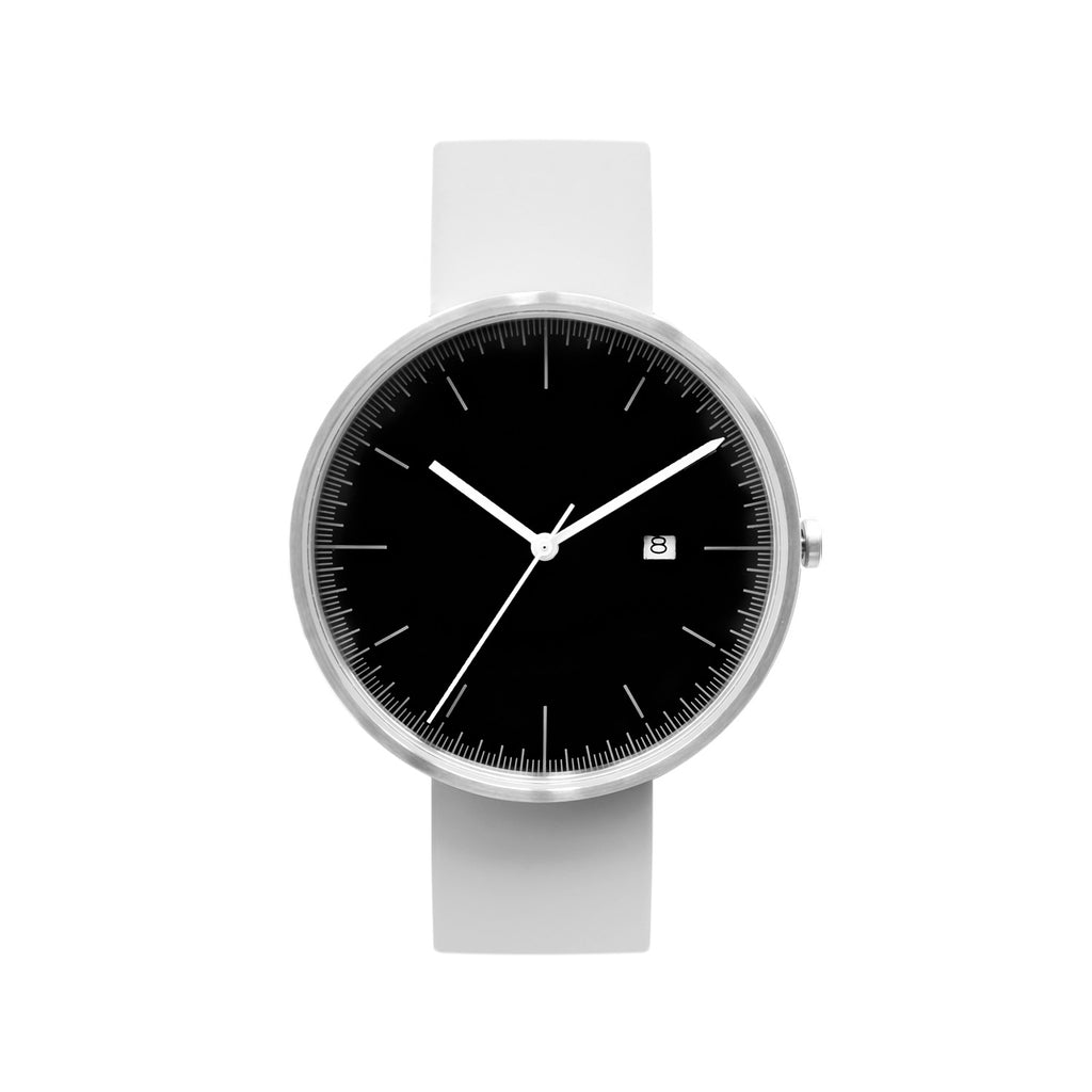 B202 Silver/Black Calendar Watch On Rubber Strap, Light Gray - BIJOUONE