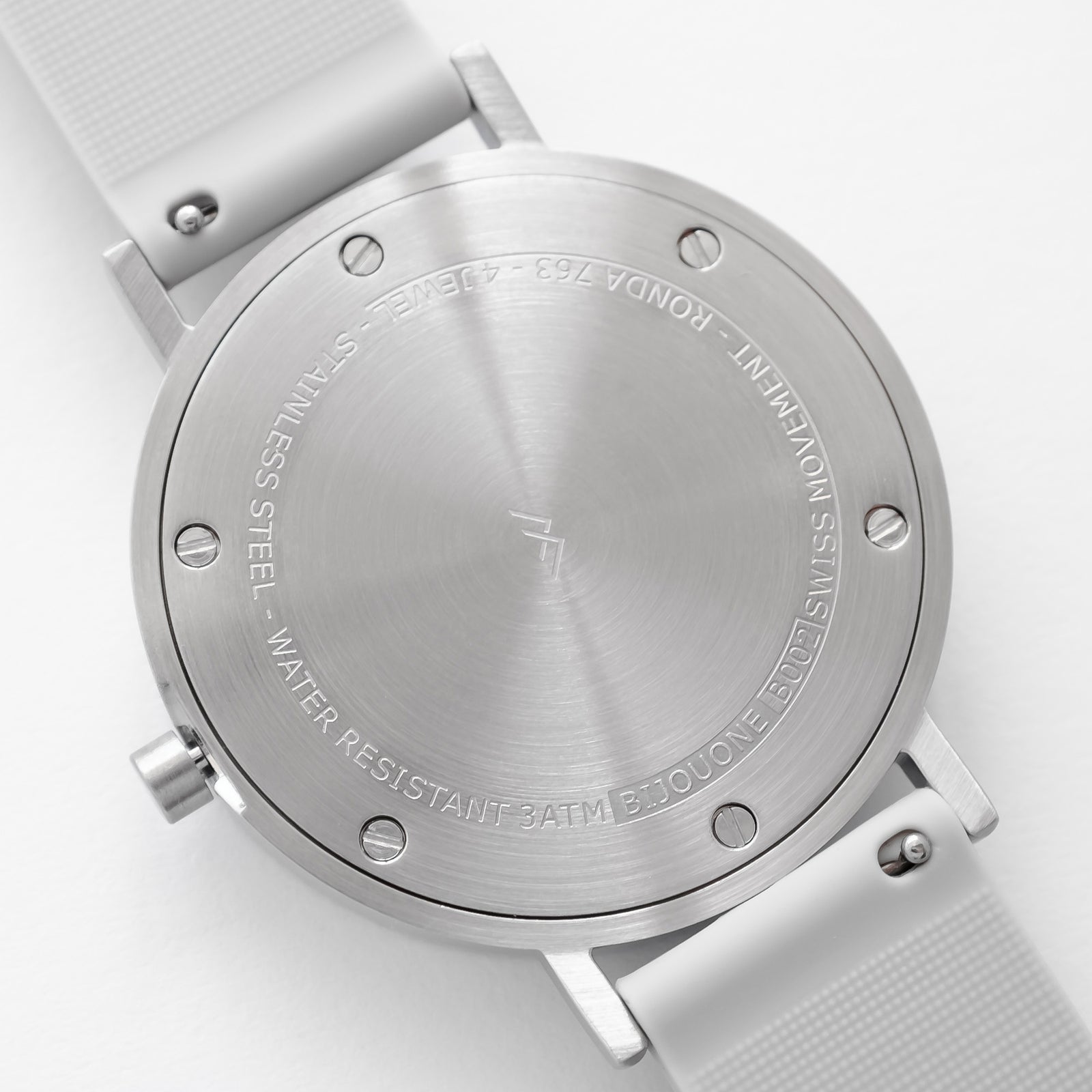 B001 Watch, Silver Case, White Dial, Silicone Strap - 0002-Light Grey - BIJOUONE