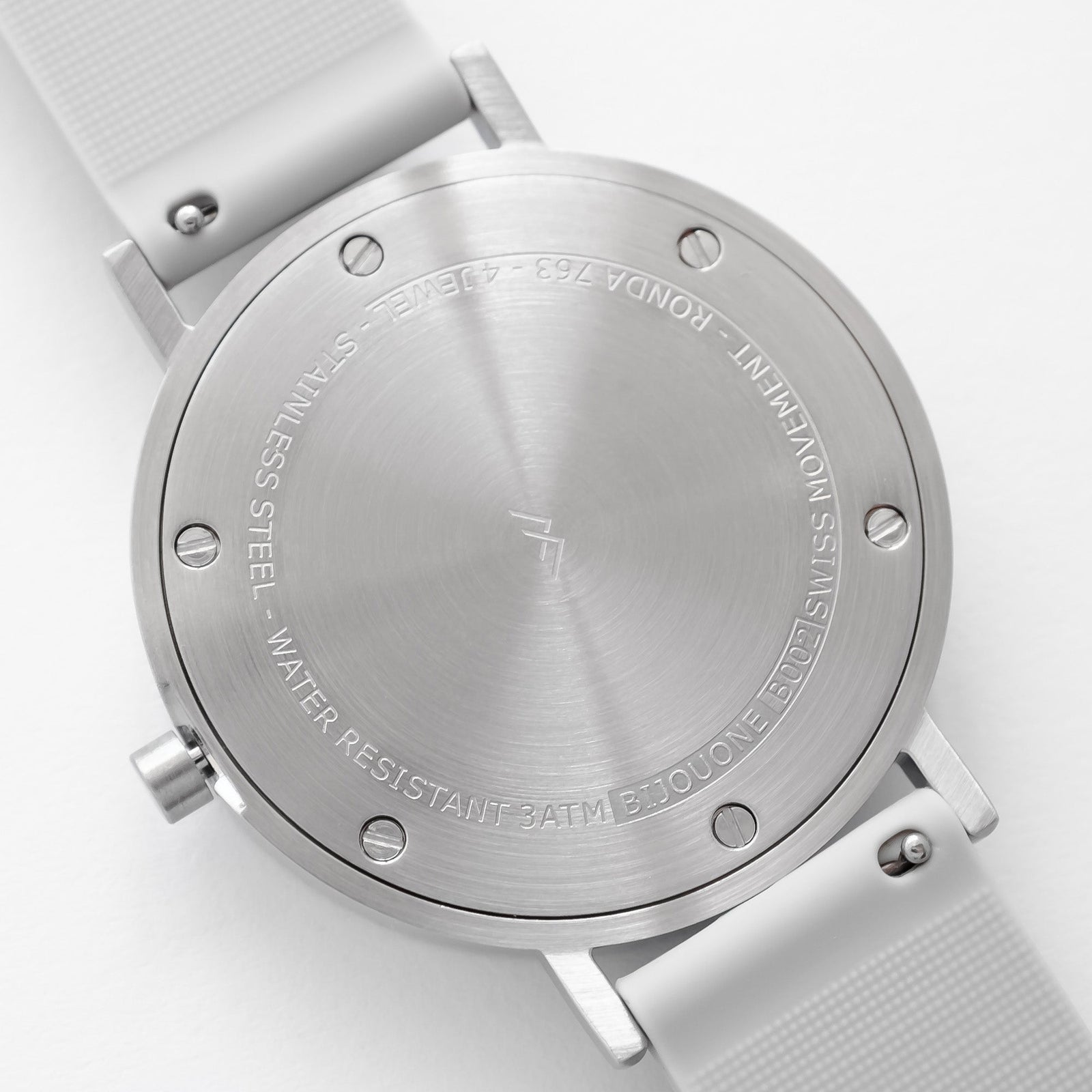 B001 Watch, Silver Case, Off White Dial, Silicone Strap - 0002-Light Grey - BIJOUONE
