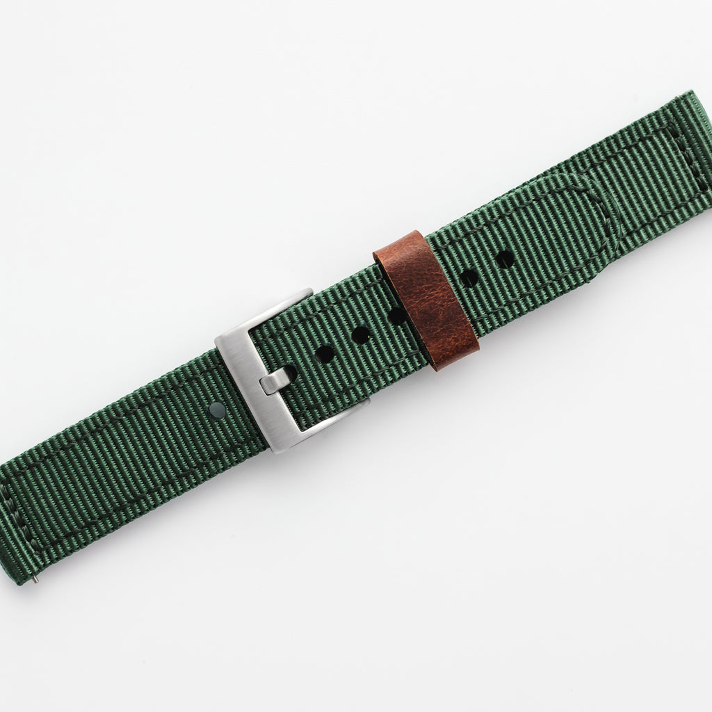 B001 Watch, Silver Case, Off White Dial, Nylon Strap - Green