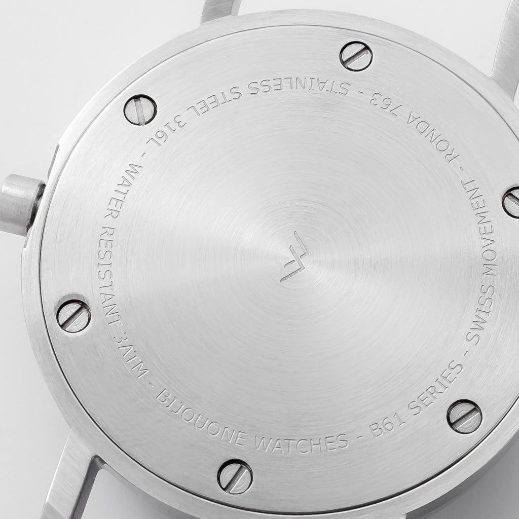 B60 Watch, Silver Case, Silver Dial, Rubber Strap - 0003-Gray