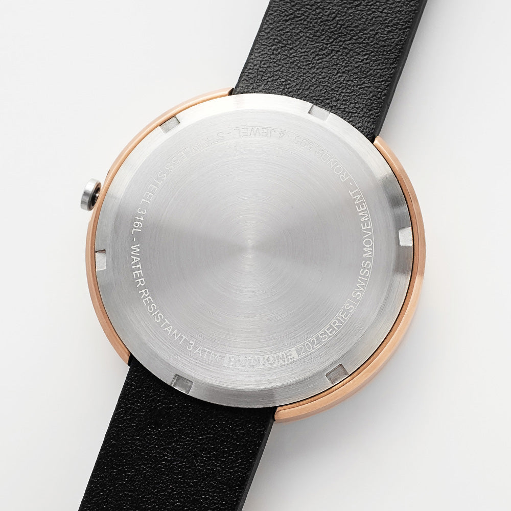 B202 Watch, Rose Gold Case, Off White Dial, Calendar, Leather Strap - Black