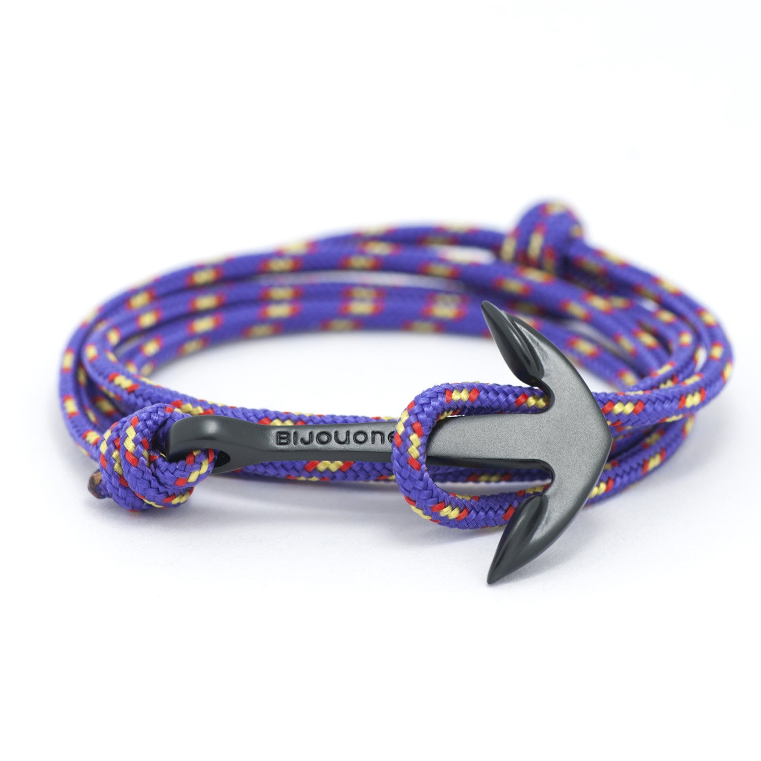 Matte Black Anchor On Purple Rope Bracelet - BIJOUONE