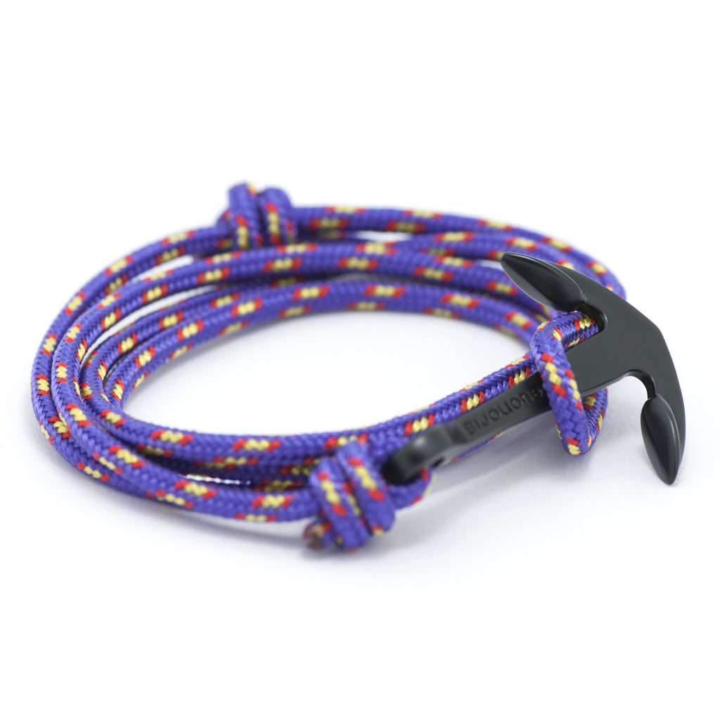 Matte Black Anchor On Purple Rope Bracelet - BIJOUONE