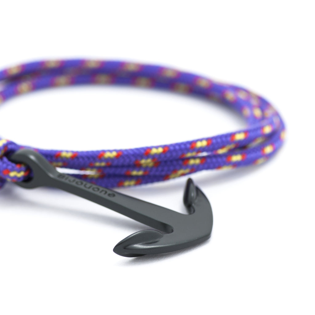 Matte Black Anchor On Purple Rope Bracelet - BIJOUONE