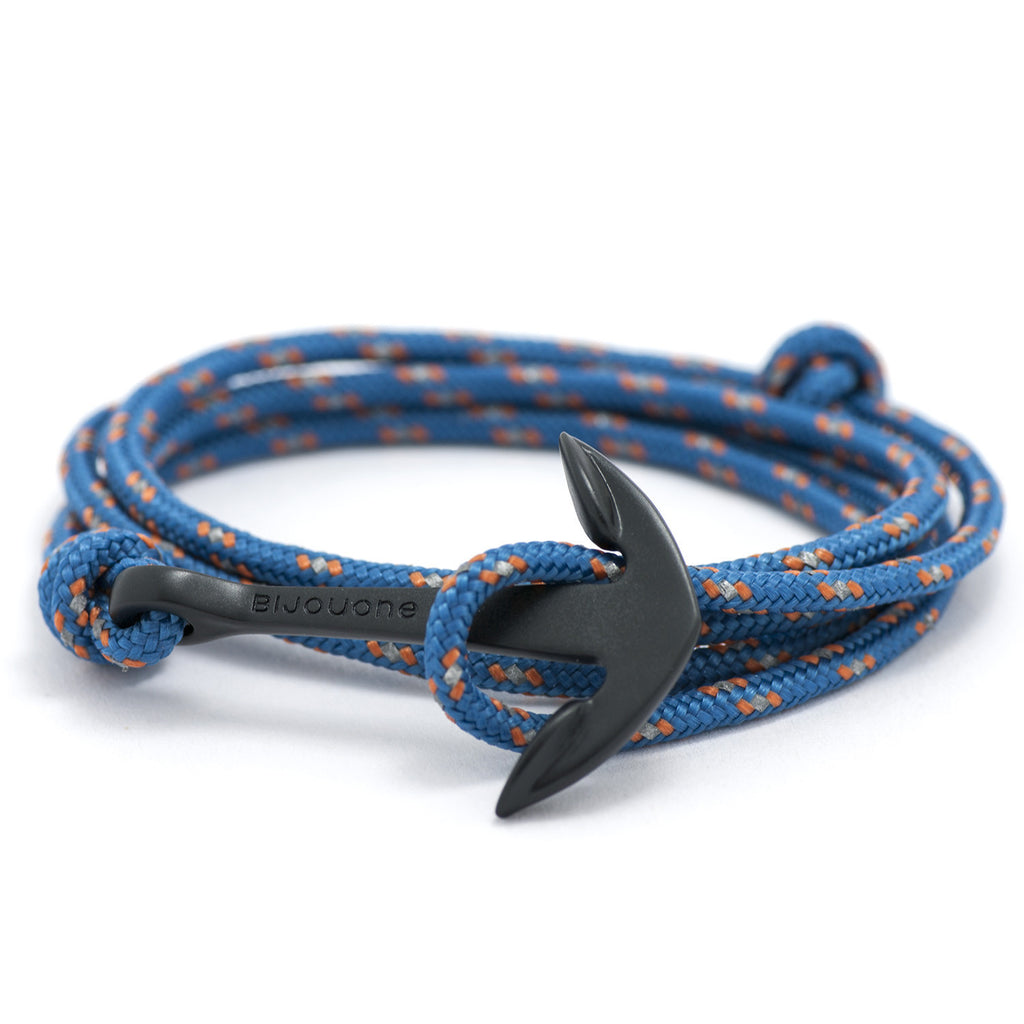 Matte Black Anchor On Caribbean Rope Bracelet - BIJOUONE