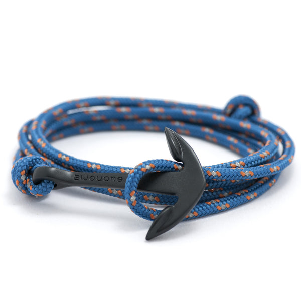 Matte Black Anchor On Caribbean Rope Bracelet - BIJOUONE